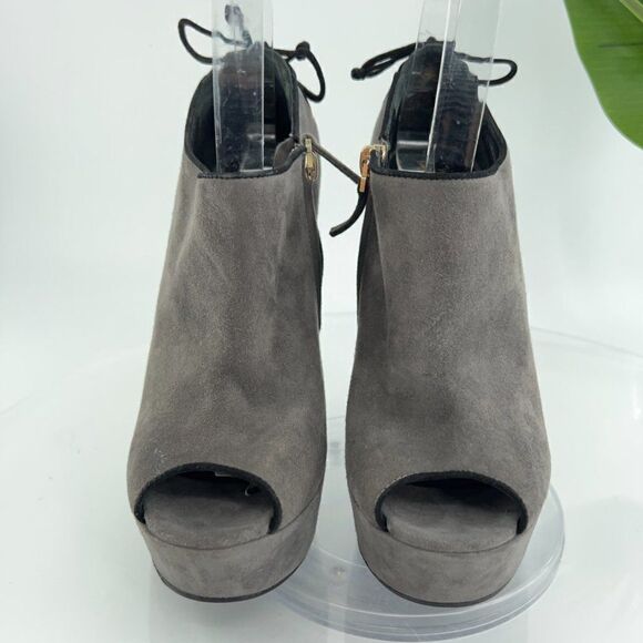 Saint Laurent Madge Suede Wedge Boots Women's Size 36 6 Gray Platform Lace Up - Picture 4 of 16